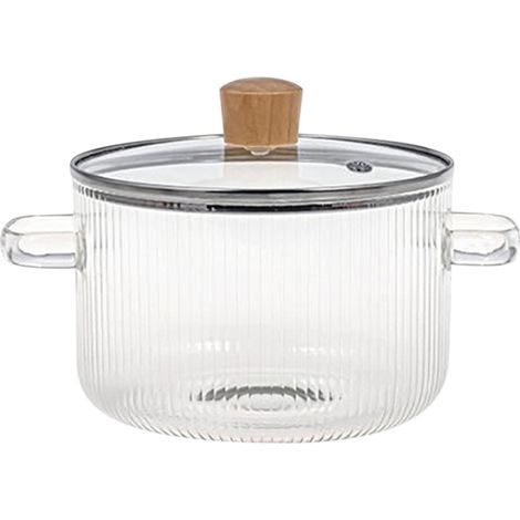 Casserole En Verre - 1 6 L - Pour Cuisinière À Gaz Électrique Ou Induction - Avec Couvercle En Verre Et Poignée En Bois - 1 Pièce (1/5)