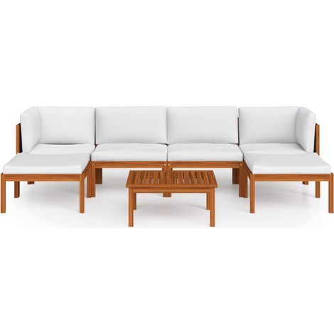 Mobili da giardino mobili da esterno Set di mobili da 7 pezzi con cuscini color crema in legno massello di acacia 020017170