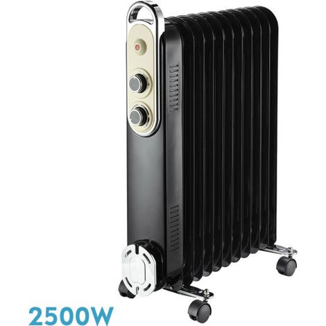 Amarantus Schwarz/Beige Ölheizkörper 2500 W 11 Elemente 3 Leistungsstufen Anti-Kipp-Thermostat (62,5 x 40,5 x 24 cm)