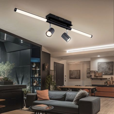 Plafoniera con faretti orientabili spot light lampada da soffitto nera luce soggiorno, grafite opale, 2x GU10, 1x LED 10W 690Lm bianco caldo, L 80,4 cm