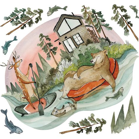 Stickers Muraux Géants Rivière Paisible et Amis (1/5)