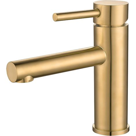 Robinet Salle Bain Mitigeur Lavabo, Mélangeur Eau Froide et Chaude, Pas de Fuites, Installation Facile Laiton, Inoxydable, Rond, Doré Brossé Protection PVD, Série Palancia