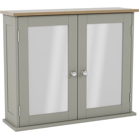 Priano 2 Door Bathroom Cabinet Mirrored Wall Mounted Cabinet, Grey-&-Oak