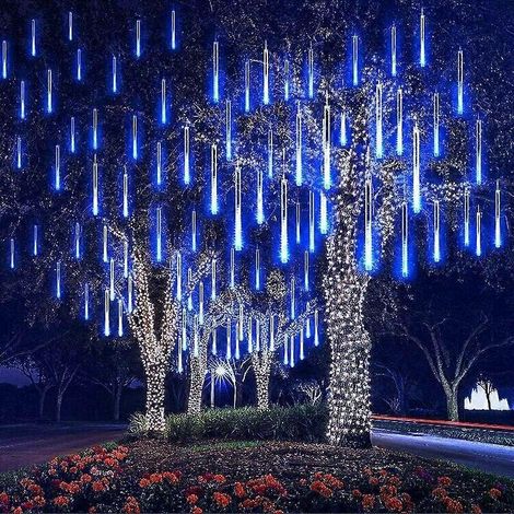 Lichterkette mit Meteoritenschauer-Effekt, 8 x 30 cm Röhren, 192 LEDs, wasserdicht, ideal für Hochzeiten, Heimdekorationen, Bäume, Gärten und Weihnachtsfeiern (blau)