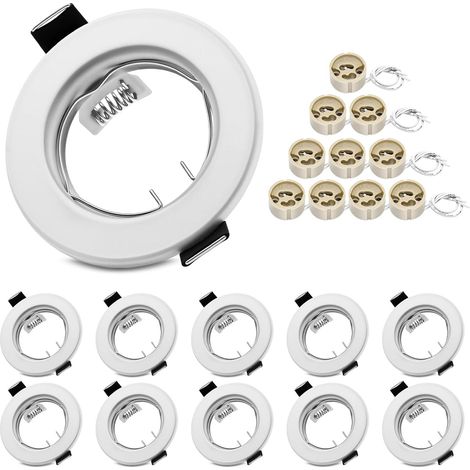 Lot de 10 Support Spot Encastrable GU10 Blanc Mat Sans Ampoule Cadre Rond Douille Céramique Compatible Plafond Ø55-70mm Ampoule Non Incluse Éclairage Intégré Moderne (1/5)