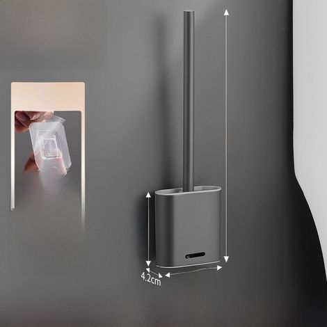 Toilettenbürste aus Edelstahl 304, wandmontierte Toilettenbürste für Badezimmer, kein Bohren erforderlich (anthrazitgraue Toilettenbürste [1 Stück]) (1/5)