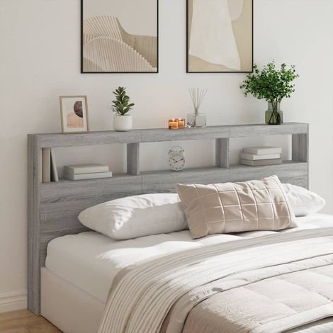 vidaXL Testiera con Contenitore a LED Grigio Sonoma 200x17x102 cm