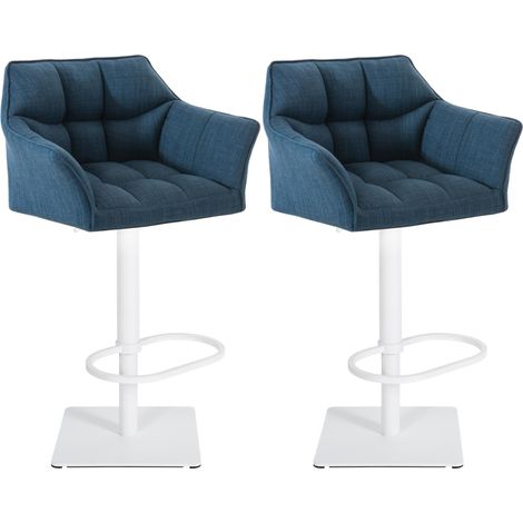 Set di 2 sgabelli da bar regolabili in tessuto blu con seduta imbottita e avvolgente e base quadrata in metallo bianco 100006621