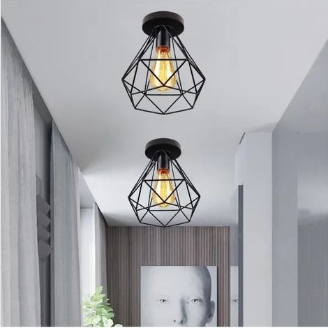 2PCS Plafonnier Industrielle en Fer Forge Noir Lustre Plafonnier Vintage Style Nordique pour Salon Chambre Couloir (1/4)