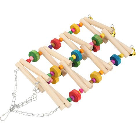 Jouet d'escalade pour oiseaux, échelle suspendue en bois coloré avec clochettes pour perruches et calopsittes (1/5)