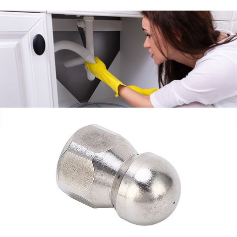 Buse de nettoyage haute pression 5000 PSI pour canalisations, mini buse compacte et durable, tête sphérique pour tuyau d'évacuation des eaux usées - 1 trou à l'avant, 6 trous à l'arrière (1/5)