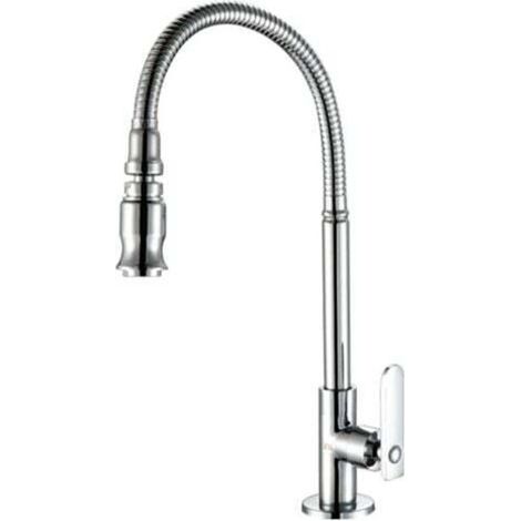 Stainless steel kitchen and garden tap with 360-degree swivel spout and pull-out spray head, for sink, laundry room, cold water only, chrome finish (without hose)