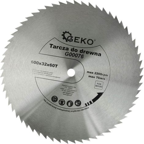 Lame de scie circulaire 600 mm 60 dents acier – Pour coupes précises dans bois dur – Usage professionnel – Longue durée de vie – Geko