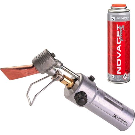 Kemper – Fer à souder à gaz flamme réglable – Allumage piezo – Panne interchangeable cuivre 235g – Température jusqu'à 2100°C – Cartouche gaz incluse