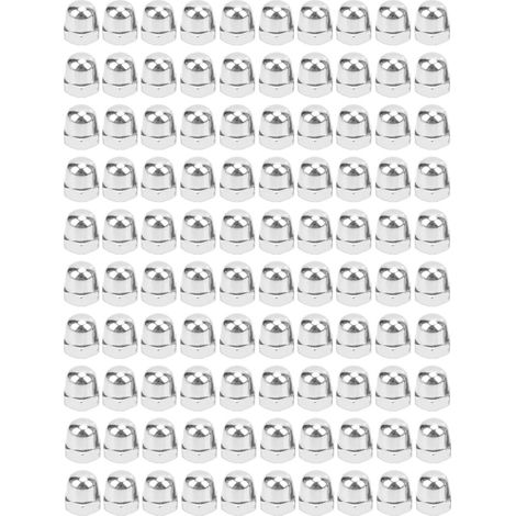 Lot de 100 écrous borgnes hexagonaux M8 argentés, capuchons de protection en acier inoxydable pour vis, kit de couverture dôme. (1/5)