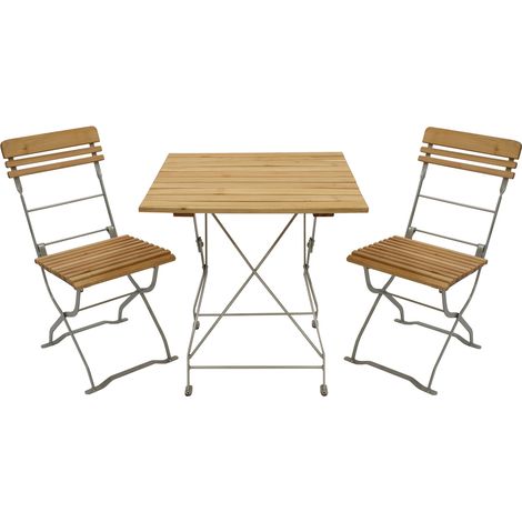 Biergarten - Garnitur MÜNCHEN 3-teilig (2x Stuhl, 1x Tisch 70x70cm eckig), Flachstahl verzinkt + Robinie (1/5)