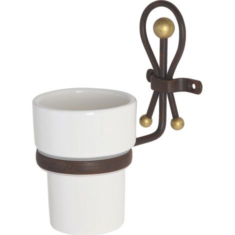 Portaspazzolino in ceramica e ferro battuto Golden Rust