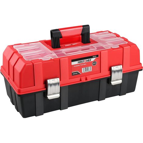 MAXPOWER  Toolbox,Plastic Tool Box Tool Chest Storage Case Organizer with Removable Tray and Dual Latch--17-inch with Three-Layer Tray and Dividers (1/5)