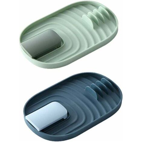 QORVA-Support de Repose Ustensiles de Cuisine, 2 Pièces Support de Couvercle de Pot, étagère de Repos de Cuillère pour Ustensiles de Cuisine, Vaisselle, Couvercles (Vert et Bleu)-Fei Yu