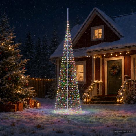 vidaXL Árbol de Navidad con luces, estacas y mástil 500 cm 1534 LED (1/5)