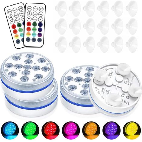 Ensemble de 4 lampes LED submersibles pour piscines hors sol, étanches IP68, avec télécommande RF16 et couleurs RGB