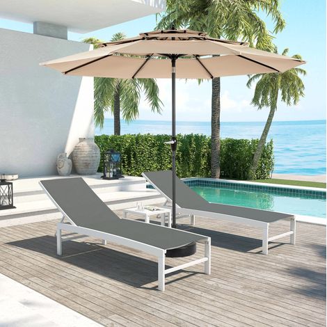 Sombrilla de jardín 3 niveles inclinable 10FT caqui OKMYHOME (1/5)