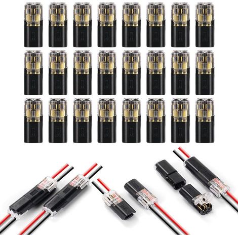 Connecteurs de Fil Basse Tension, 24 Pièces 2 Broches Cable Connectors Connecteur Electrique pour Câble 18-22 AWG (Noir) (1/5)