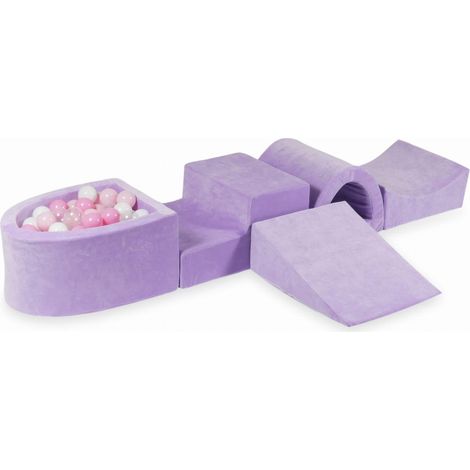Parque infantil de espuma con puente y piscina micro Velvet Soft Purple + 100 pelotas: transparente, blanca, rosa claro, rosa empolvado (1/5)