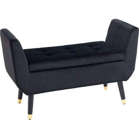Banc de rangement avec accoudoirs, banquette capitonnée aspect velours, coffre de rangement avec pieds en bois, banc coffre pour salon, chambre
