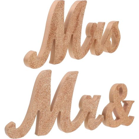 Ornement en Bois Saint-Valentin Lettres MR & MRS Décoration de Table Romantique en Bois Couleur Dorée Statue Artisanale Compacte pour Mariage et Bureau Présent de Fiançailles (1/5)