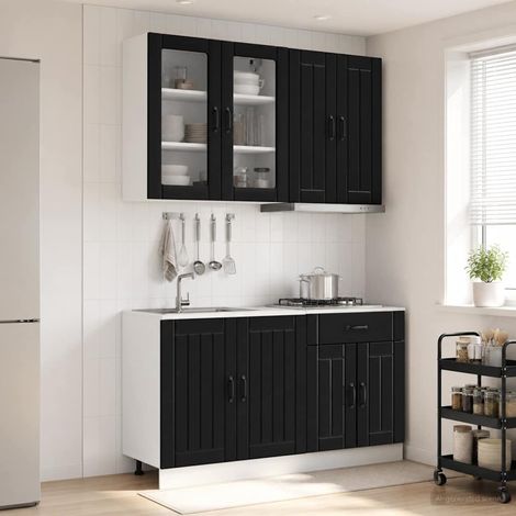 vidaXL Unité de cuisine LUCCA 4 pcs Noir Bois d'ingénierie (1/5)