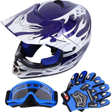 Casco de motocicleta, certificado DOT, incluye gafas y guantes, azul-a, talla M (1/2)