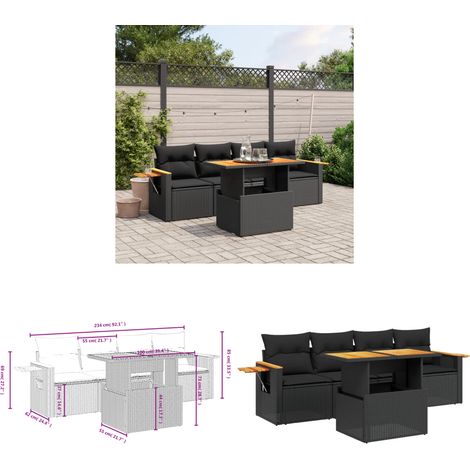 5-tlg. Garten-Sofagarnitur mit Kissen Schwarz Poly Rattan - Gartenmöbel - Outdoor Möbel - Rattan Gartenset - Lounge Set - Sofasitzgruppe - Home & Living (1/3)