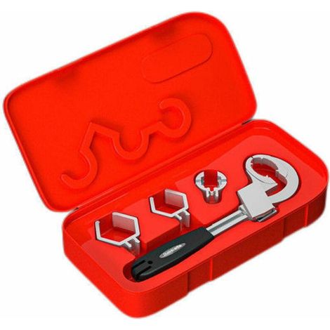1 clé à conduit réglable, ouverture 80 mm, 3 mandrins inclus, boîte de rangement, pour robinets et raccords de tuyaux (1/5)