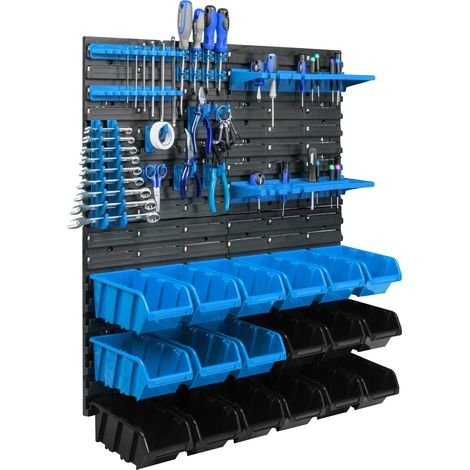 Panel de pared para herramientas, plástico resistente, 45,7 x 30,5 cm, configuración móvil, orificios para montaje en pared, uso profesional. (1/5)
