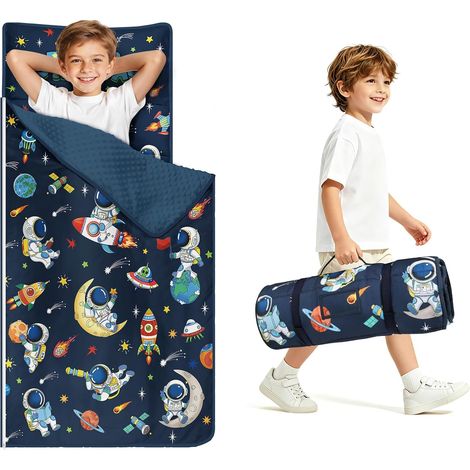 Sac de Couchage pour Enfants avec Oreiller Amovible et Couverture 15060cm,Fusées Astronaute (1/5)