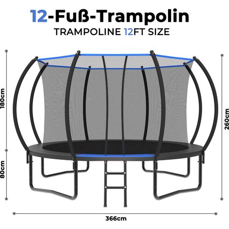 Trampoline rond de 366 cm avec filet de sécurité et échelle, conforme à la norme EN 71-14, certifié CE, pour enfants en extérieur (jardin). (1/5)