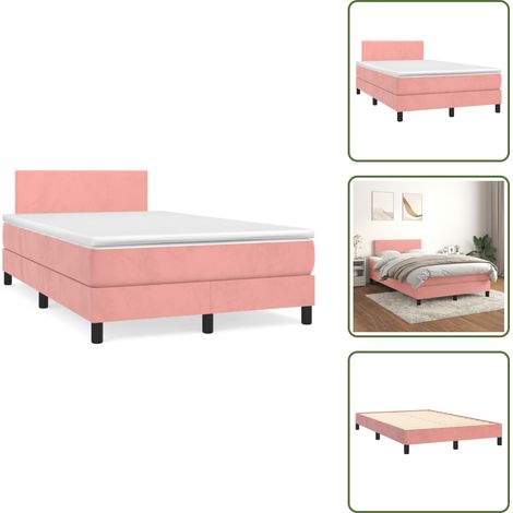 Letto con testiera regolabile - vidaXL Giroletto a Molle con Materasso Rosa 120x190 cm in Velluto - Letto con materasso a molle insacchettato