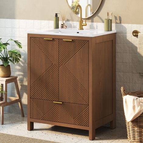 Mobile lavabo da terra 61x47x87 cm MDF noce, lavabo in ceramica, bagno – MEUBLIV (1/5)
