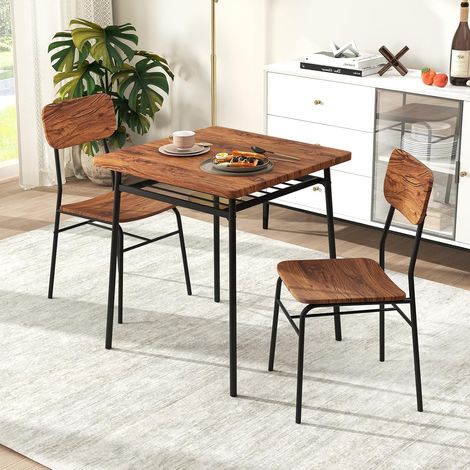 Costway – Table de cuisine 2 personnes carrée 70x70 cm – Chaises encastrables en métal et MDF – Support de rangement intégré – Finition café (1/5)