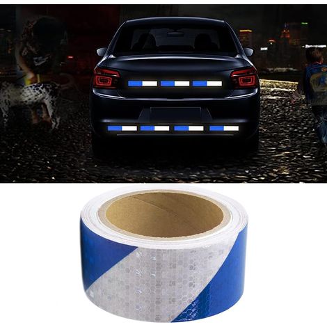 Bande de signalisation réfléchissante pour la visibilité nocturne, 10 mètres x 5 centimètres, haute visibilité, haute résistance (bleu/blanc). (1/5)