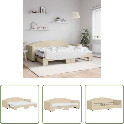 vidaXL Couchbett - Tagesbett Ausziehbar mit Matratzen Creme 80x200 cm Stoff (1/5)