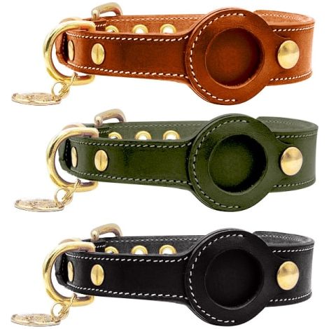 Collier en cuir pour Apple AirTag GPS chien chat animal, brun, traceur de localisation pour animaux, sangle de sécurité robuste, taille réglable, accessoire discret et élégant (1/5)
