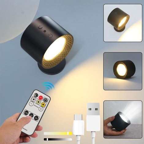 Applique murale rechargeable USB, rotative à 360°, éclairage double face, 3 températures de couleur (noir, 1 pièce) (1/5)