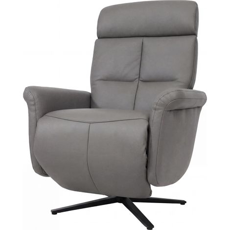[NON UTILIZZATO] Poltrona reclinabile girevole lounge TV relax imbottita moderna HHG-703 vera pelle, grigio scuro