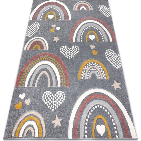 KIDDO carpet 6109 dark grey / white, rainbow, hearts for children, sensory  grey 200x290 cm (1/5)