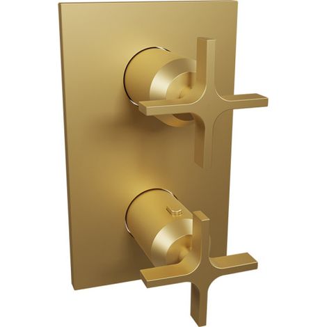 Façade douche thermostatique encastrée 2 sorties Or Brossé Cross Road - CRISTINA ONDYNA XR75296P (1/2)