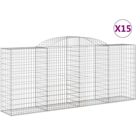 Paniers à gabions arqués 15 pcs  Mur en gabion 300x50x120/140 cm fer galvanisé