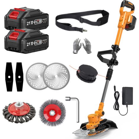 Débroussailleuse à Batterie 21V Coupe Bordure sans Fil avec Batterie,Debroussailleuse Electrique sans Fil avec 2 Batteries 4.0 Ah pour Jardin Élagage (Orange) (1/5)