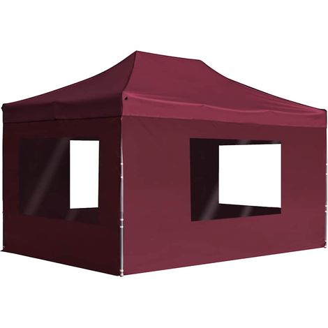 Profi-Partyzelt Faltbar mit Wänden Aluminium 4,5×3m Weinrot
